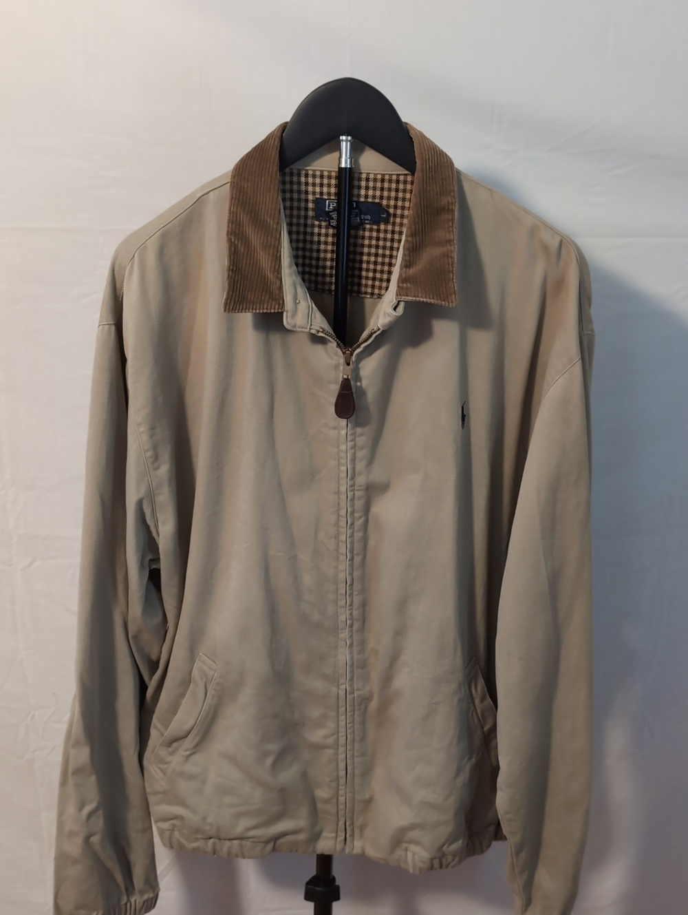 Vintage 90s Polo Ralph Lauren Corduroy Collar Harrington Jacket Tan L USA Made